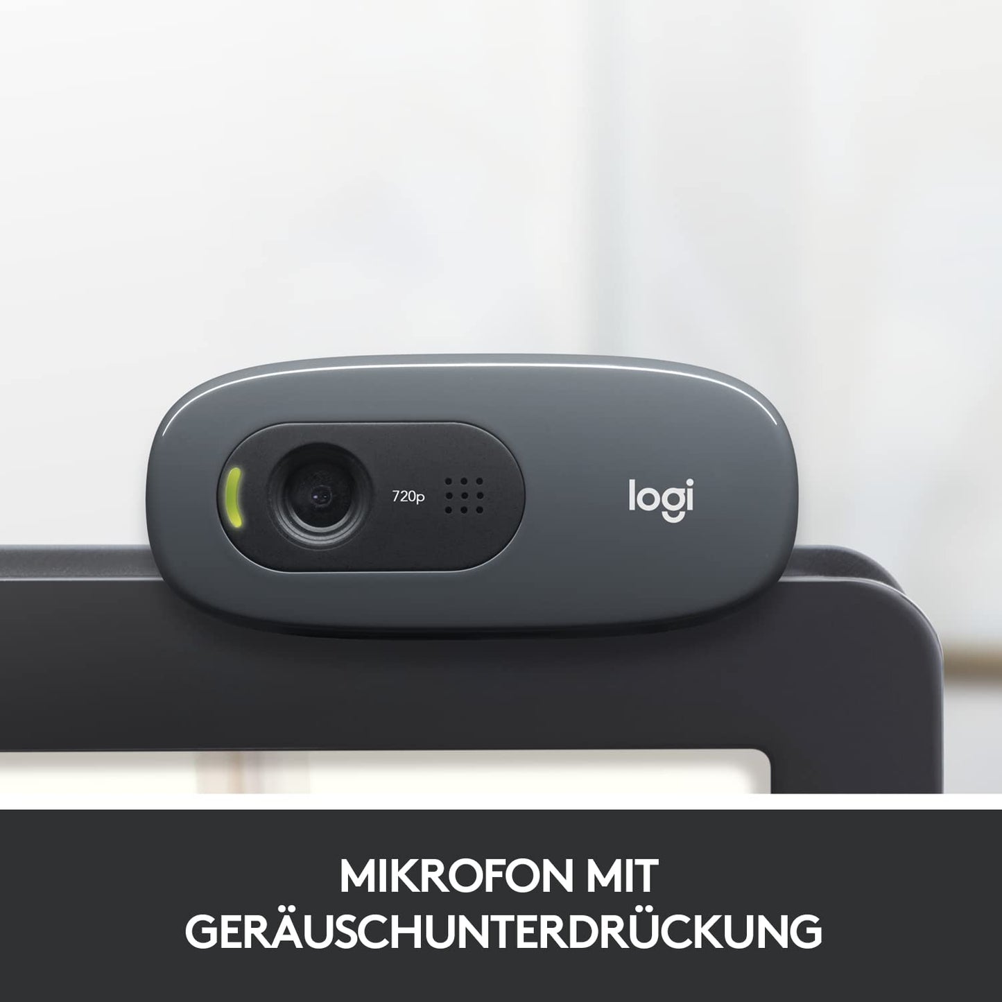 Logitech C270 Webcam, HD 720p, 60° Sichtfeld, Fester Fokus, Belichtungskorrektur, USB-Anschluss, Rauschunterdrückung, Universalhalterung, Für Skype, FaceTime, Hangouts, etc. - Schwarz