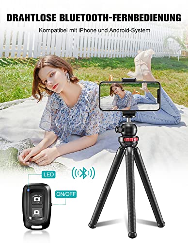 CIRYCASE Flexibler Handy Stativ, Mini Selfie Stick Stativ für Smartphone mit Kabelloser Fernbedienung, 360° Drehbar Tragbarer Kamera Stativ Handy-Foto & Videokits Kompatibel mit iPhone, Galaxy, Kamera