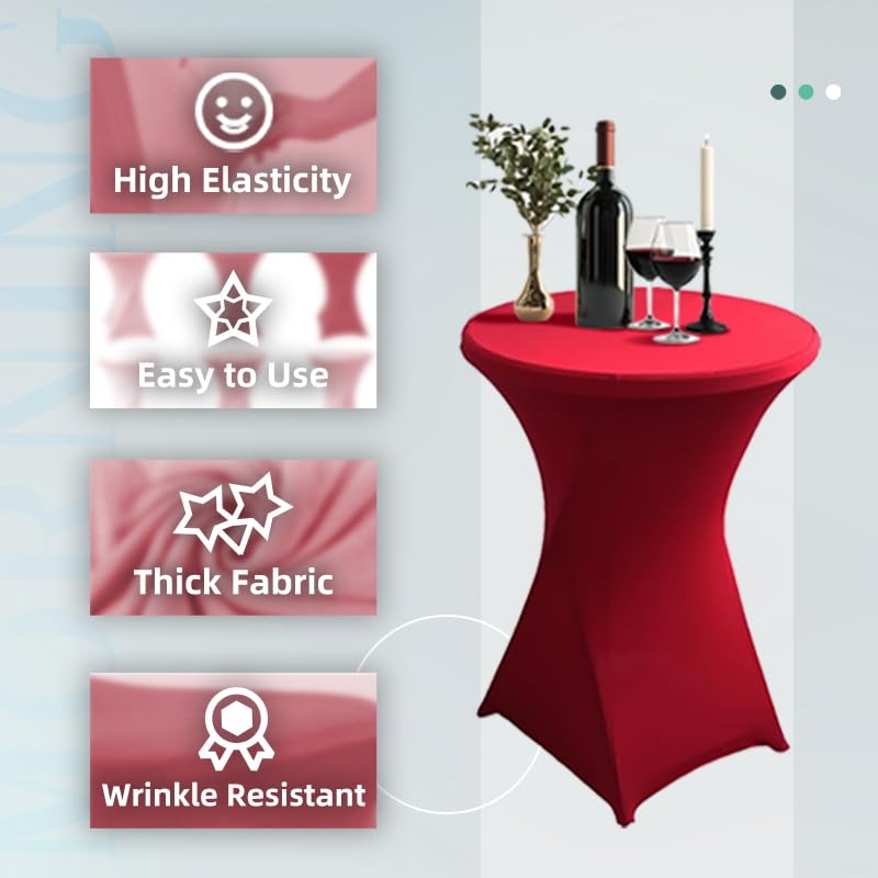 Vnituasr 10 Sets rote Cocktail Tischhussen, Barstretch-Tischhussen für Bistrotische Ø 80-85 cm, runde Tischtücher für Partys, Bankette und Stehtische (80 x 110 cm, rot)