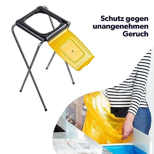 KADAX Ständer für Mülltrennung, stabiler Müllsackhalter mit Kunststoffdeckel, Müllsackständer, Abfallbehälter, Müllbeutelhalter, Müllständer (Einzeln, Gelb)