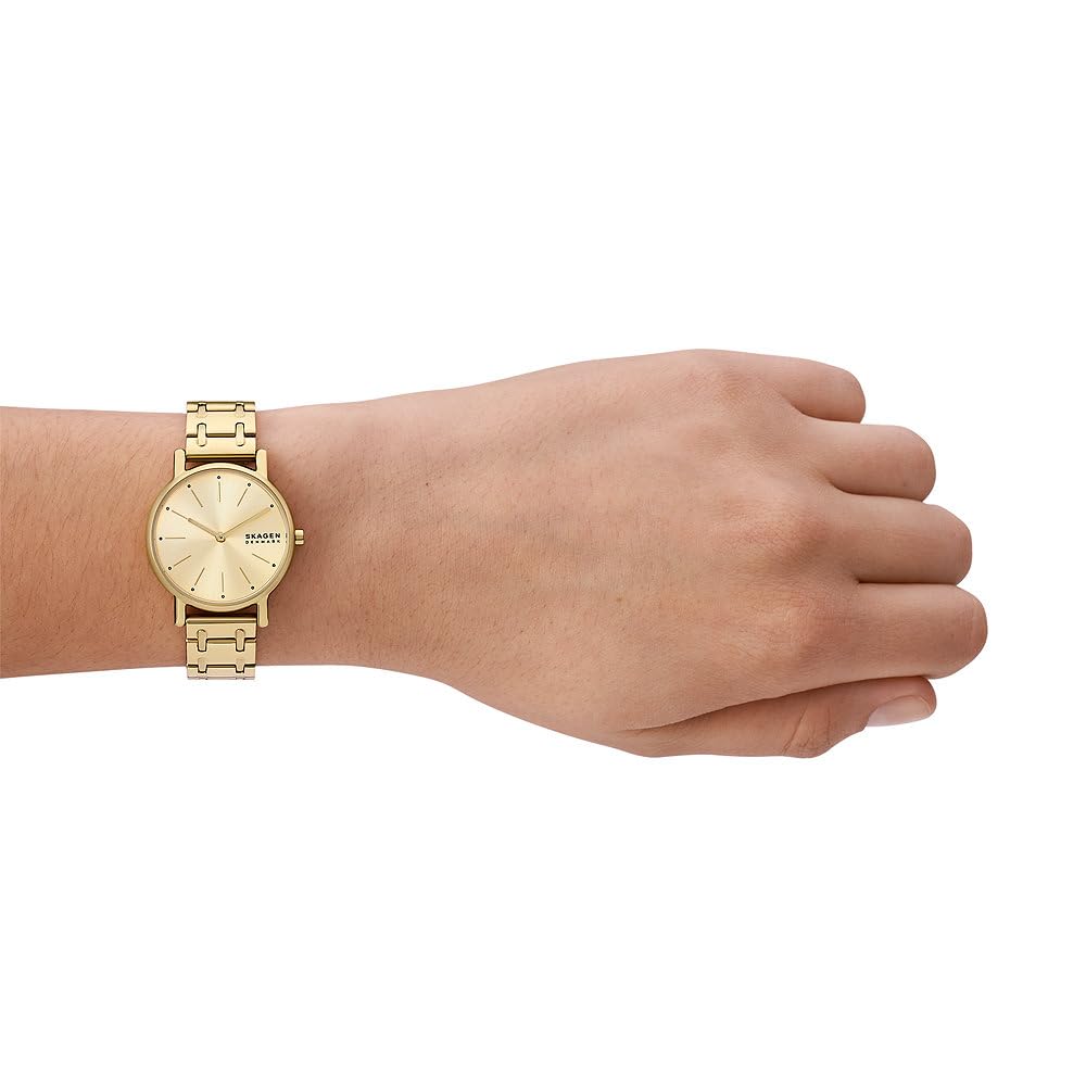 Skagen Signatur Uhr für Damen, Quarzwerk mit Edelstahl- oder Lederarmband, Gold-Ton, 30MM