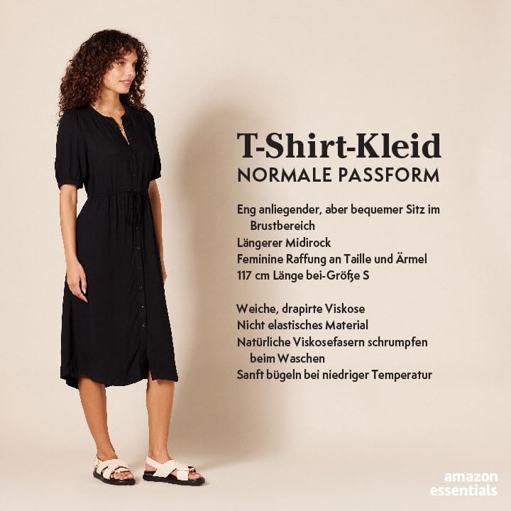 Amazon Essentials Damen Tailliertes A-Linien-Midikleid mit halblangen Ärmeln in lockerer Passform, Marineblau, L
