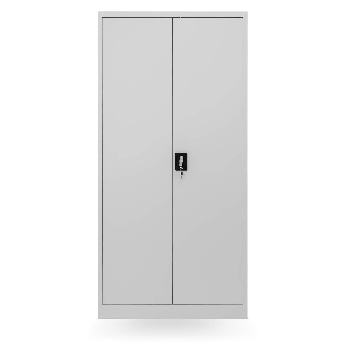 Domator Metallschrank 185 x 90 x 45 cm | Aktenschrank Abschließbar mit Kleiderstange, Pulverbeschichtung | Aufbewahrungsschrank Umkleideschrank Spind Kleiderstange | Grau