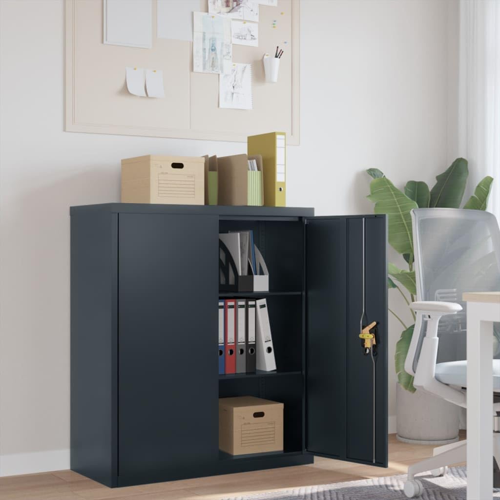 vidaXL Aktenschrank, Büroschrank mit 2 Einlegeböden, Abschließbar Metallschrank Schrank mit Türen, Aufbewahrungsschrank Büromöbel, Anthrazit Stahl