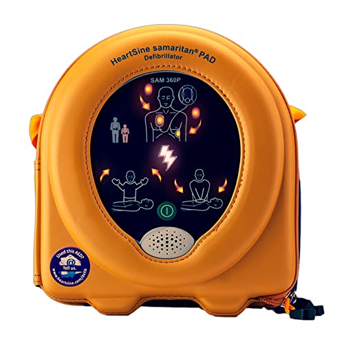 Erste Hilfe Defibrillator (AED) HeartSine SAM 360P, mit automatischer Schockauslösung für Laien und Profis, inkl. Acrylglaswandkasten mit Alarm