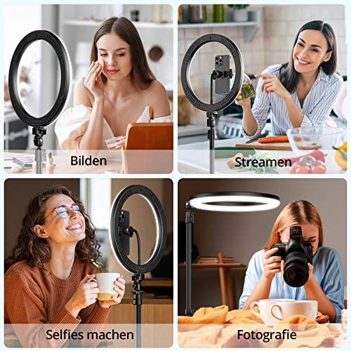 ATUMTEK 12" Selfie-Ringlicht mit 63" Ausziehbarem Stativ, Selfie-Licht mit Handyhalter und Bluetooth-Fernbedienung, Dimmbares LED-Ringlicht für Streaming, TikTok, Zoom, Vlogging, YouTube usw.