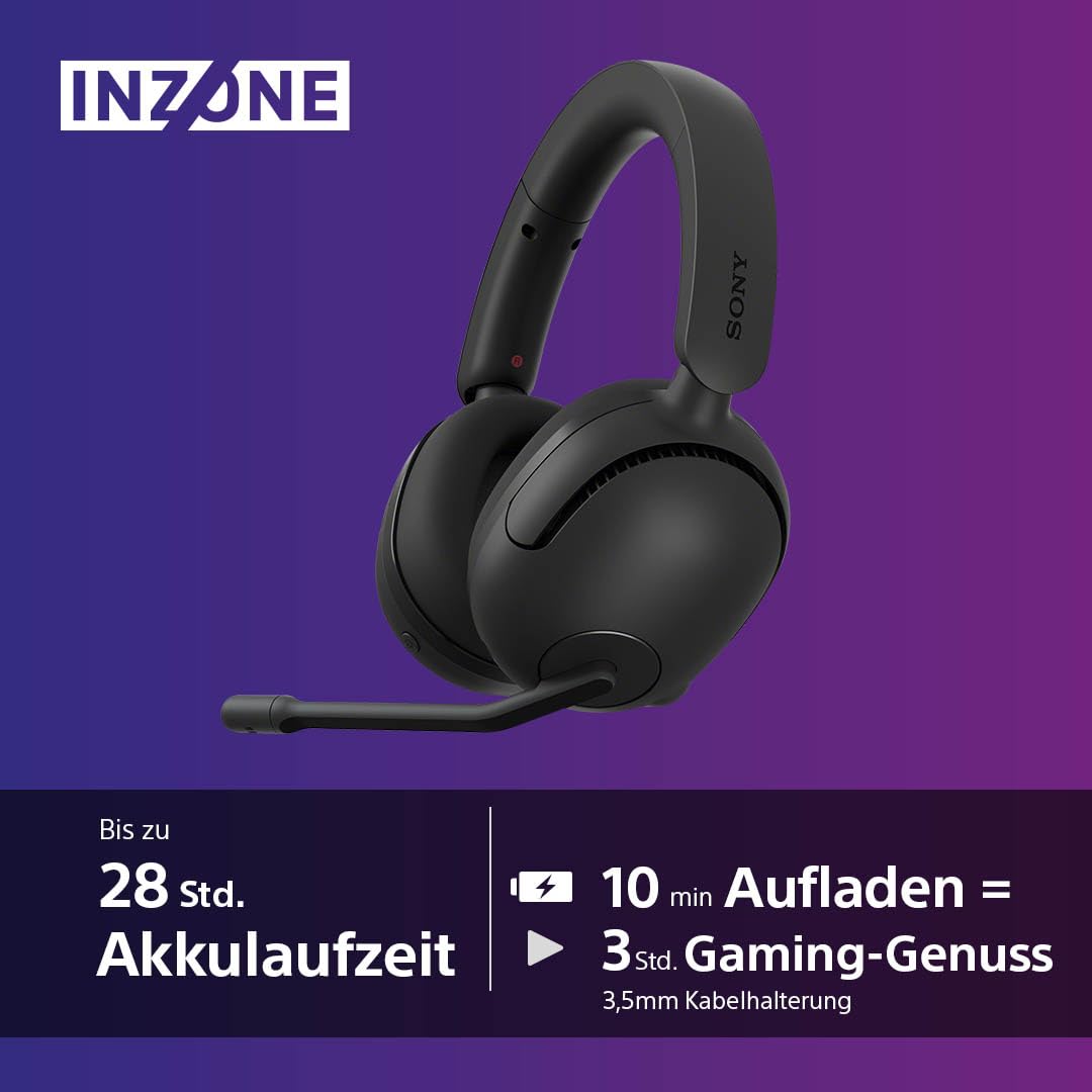 Sony INZONE H5 - Wireless Gaming Headset, 360 Spatial Sound für Gaming, komfortabler Sitz, 28 Std. Akkulaufzeit, geringe Latenz, Mikrofon mit AI, PC & PS5 kompatibel - Schwarz