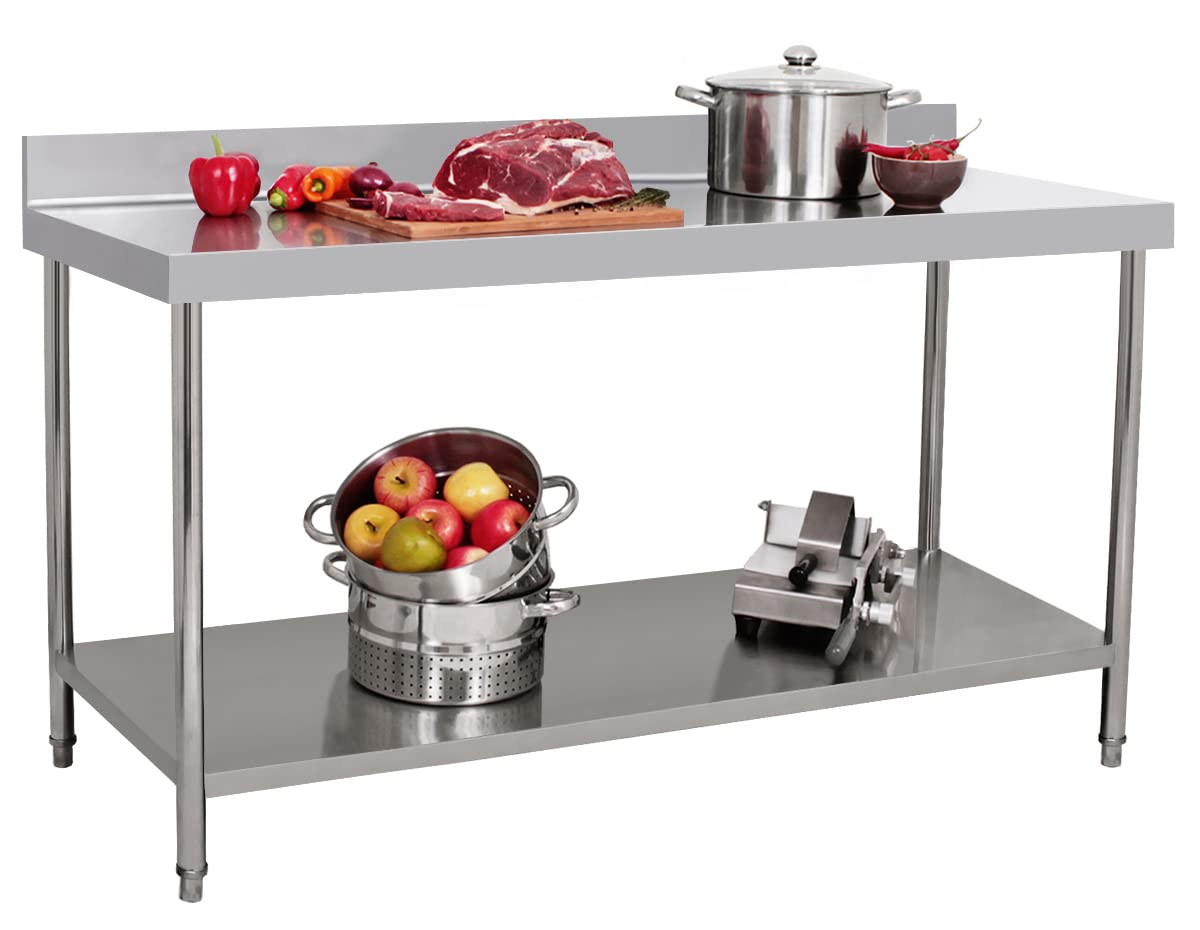 Edelstahl Gastronomie-Arbeitstisch Beeketal BA200a – 200 x 60 cm mit Aufkantung