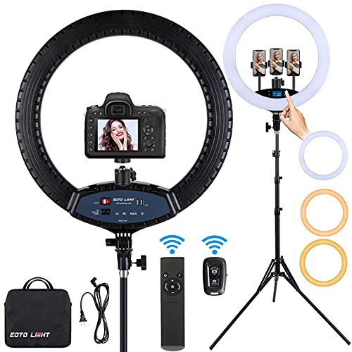 LED-Ringlicht mit Stativständer, Selfie-Ringlicht, 48,3 cm, LCD-Display, Touchscreen, dimmbares Licht für Make-up, Studio, Porträt, Vlog, Videoaufnahmen, mit Tragetasche und Fernbedienung, CRI>97