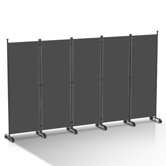 Vigevee Paravent Raumteiler Klappbar Freistehend Trennwand, Paravent auf Rollen, Umkleide Sichtschutz Raumtrenner 5 Teilig 284x181 cm, Paravent für Büros, Balkon - Anthrazit