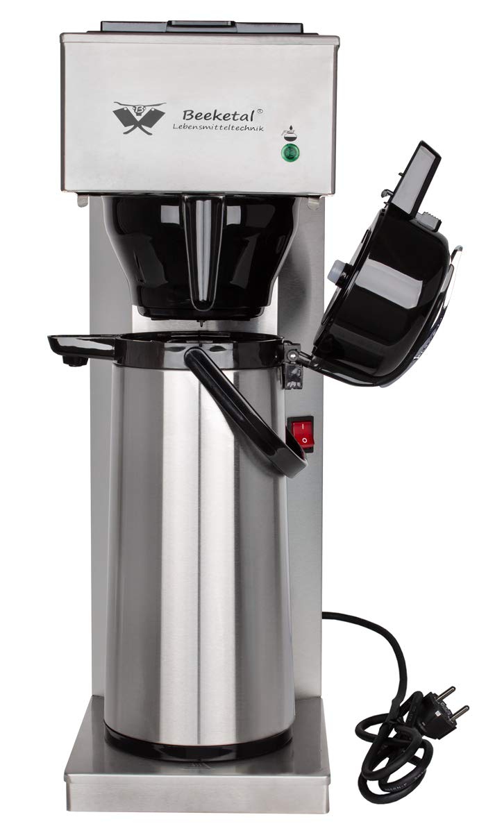 Beeketal 'BGK2-T' Gastro Edelstahl Filterkaffeemaschine mit 2,0l Pump-Thermoskanne (doppelwandig) und Warmhaltefunktion, Gastronomie Korbfilter Kaffeemaschine inkl. 10 Stk. Papier Korbfilter