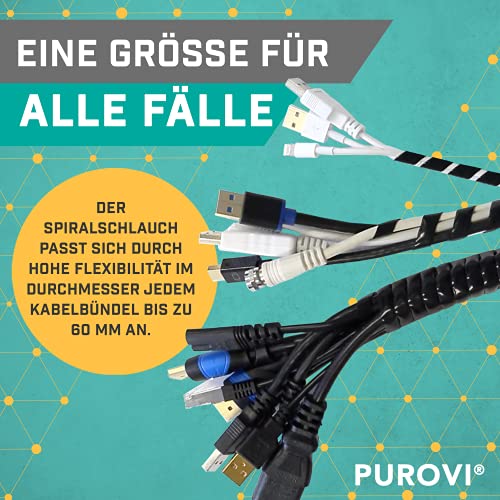Kabelkanal - Schreibtisch & TV Kabel Organizer 10 m fur Kabelmanagement - Kabelschutz, Flexibler Spiral-Kabelschlauch mit 6mm - 60mm Durchmesser zur Kabelführung (Schwarz)