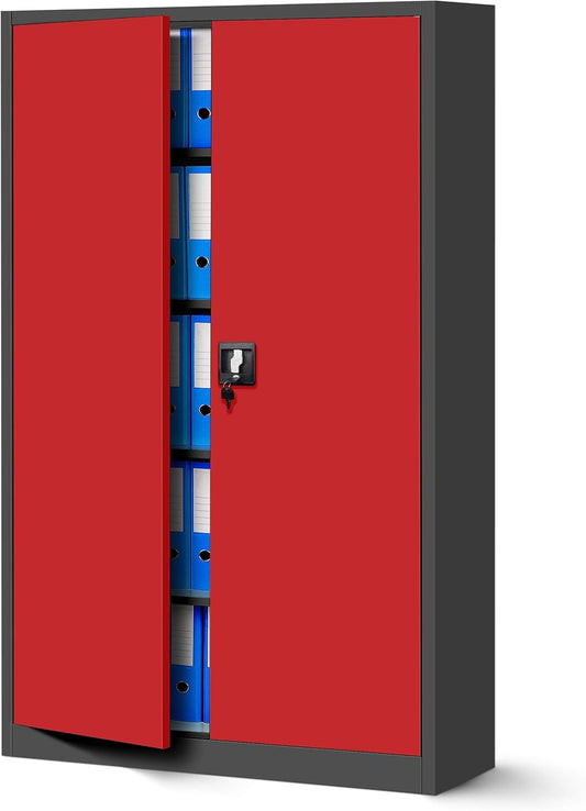 Jan Nowak Metallschrank Jan II, abschließbarer Stahlschrank in Anthrazit-Rot, 185x115x40 cm, mit 5 Ebenen und Flügeltüren