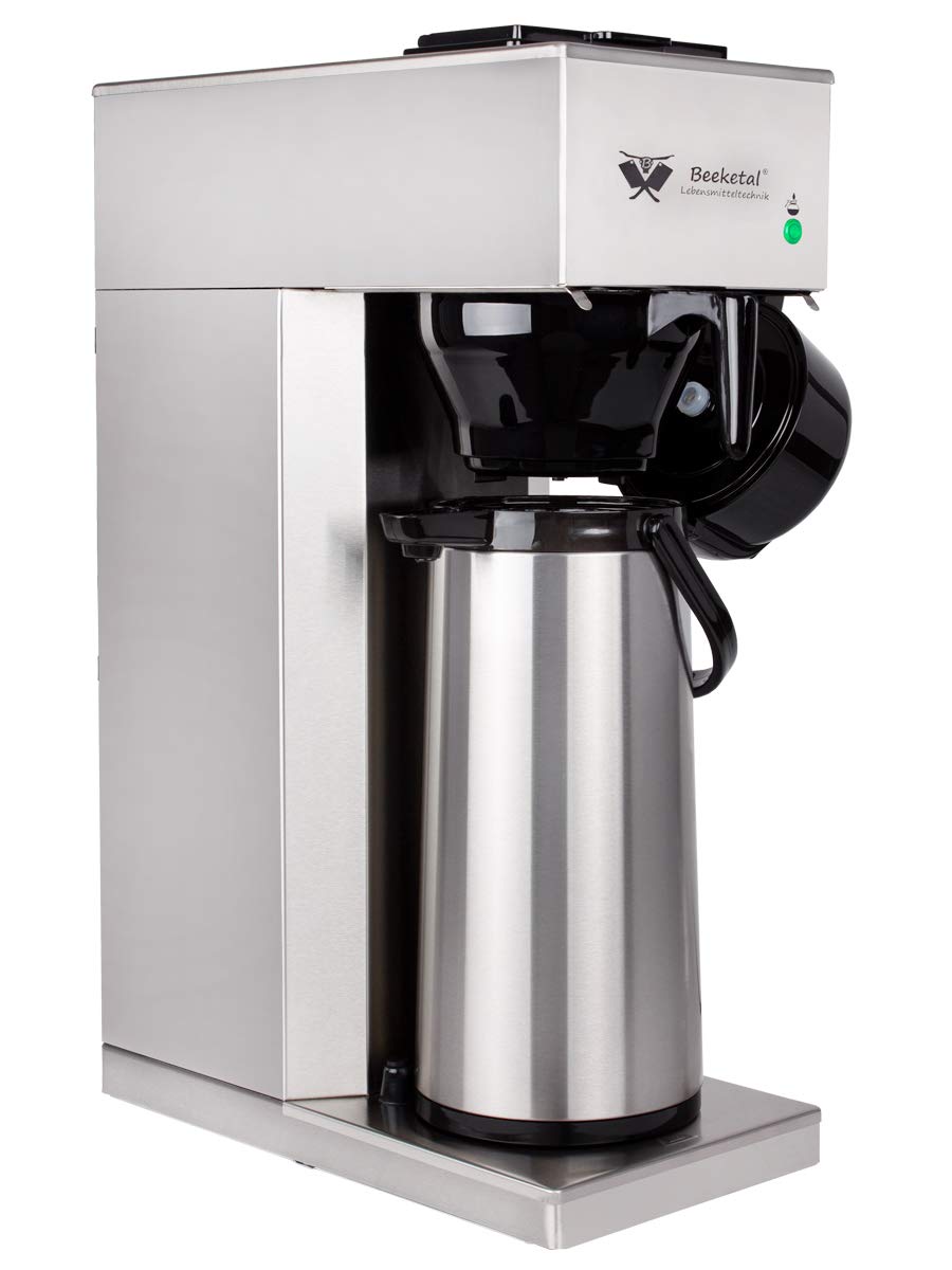 Beeketal 'BGK2-T' Gastro Edelstahl Filterkaffeemaschine mit 2,0l Pump-Thermoskanne (doppelwandig) und Warmhaltefunktion, Gastronomie Korbfilter Kaffeemaschine inkl. 10 Stk. Papier Korbfilter