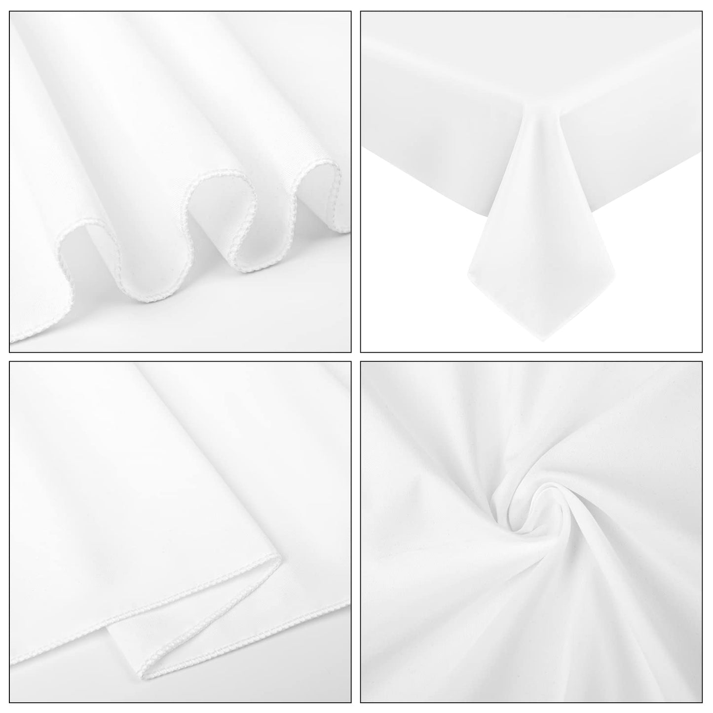 4 Stück Weiße Tischdecke 153 x 320 cm, Polyestergewebe Tischdecke für 8 FT Rechteck Tische schmutzabweisende und Waschbare Tischdecke dekorative Tischdecke für Hochzeiten, Partys, Bankette