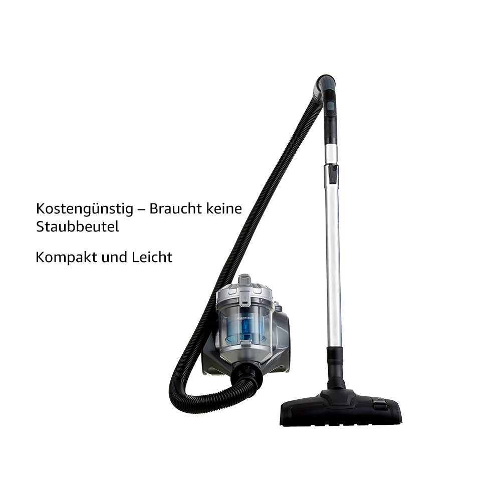 Amazon Basics – Zylinder-Staubsauger, leistungsstark, kompakt und leicht, ohne Beutel, für Hart- und Teppichböden, HEPA-Filter, 700 W, 1,5 l, EU, Schwarz/Blau