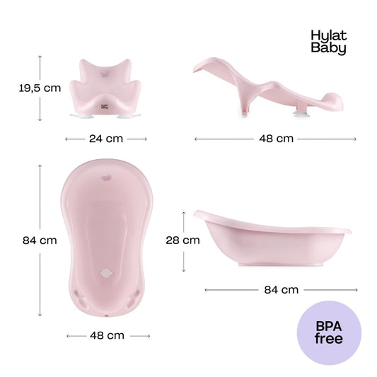 Hylat Baby Set: Baby Badewanne mit Gestell, Badesitz und Abfluss - TÜV Rheinland zertifiziert - ideale Lösung für die tolle Badeerlebnisse - Lite-Kollektion - Farbe: Rosa, Motiv: Hug Me