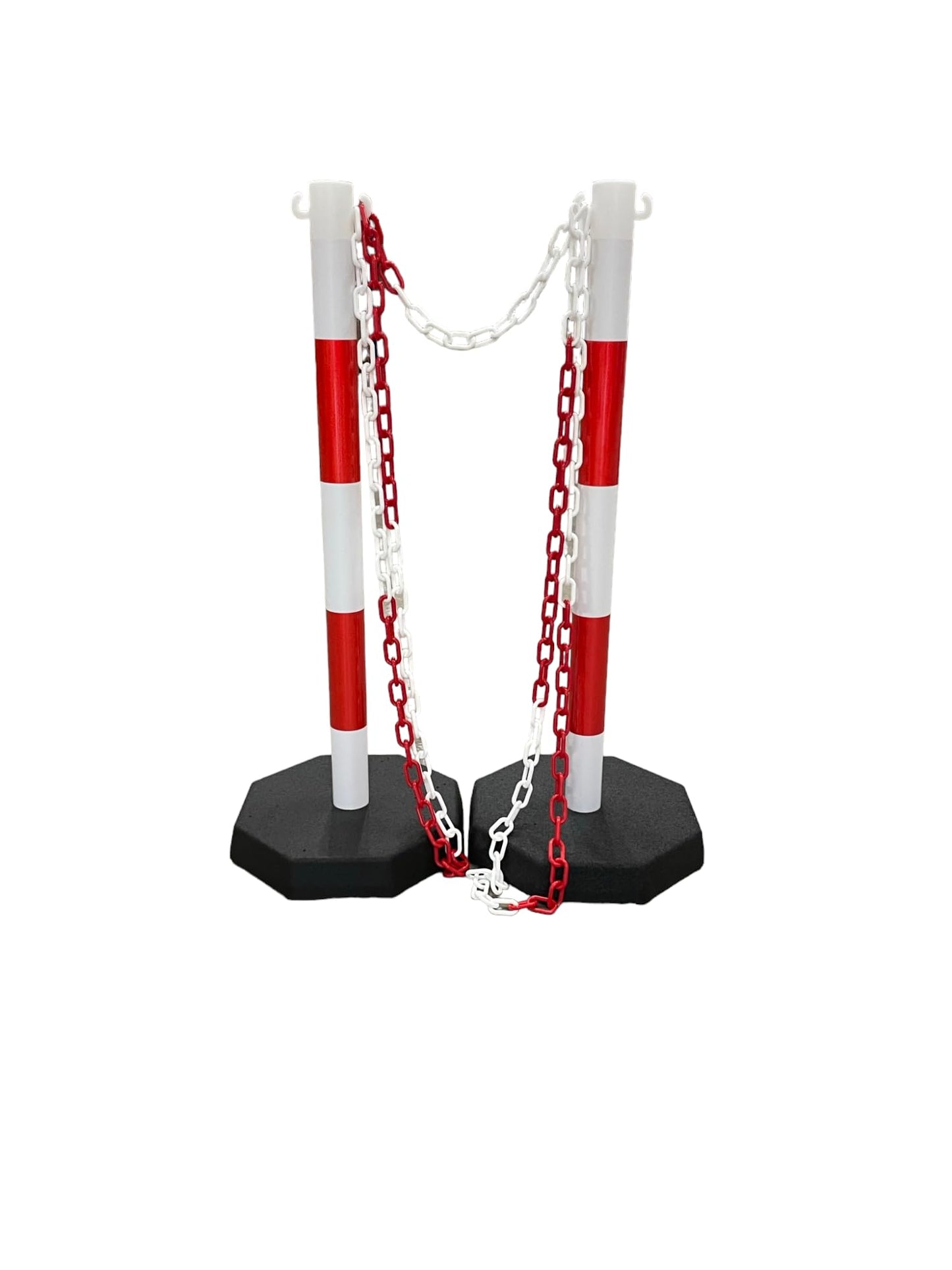 Pfosten & Kette Absperrset -Robust-, 2 Kunststoffpfosten inkl. 5m Kette (Rot/Weiß)