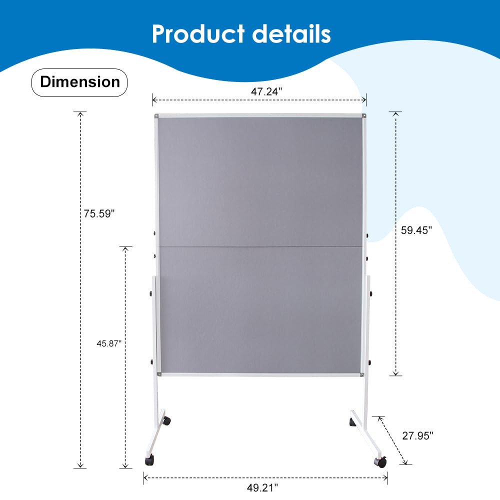 DEVELOP Metaplanwand Groß – Mobile Moderationstafel aus Filz mit Rollen, Klappbar & Doppelseitig Benutzbar Pinnwand Room Divider für Projektarbeit & Meetings, 120x150 cm Grau