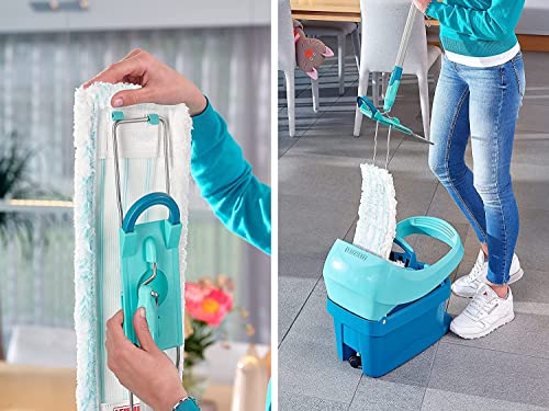 Leifheit rückenschonender Bodenwischer Profi XL micro Duo, Stahlstiel 146cm, Wischmopp mit Fußklick, Mikrofaser Bezug für Fliesen und Laminat, 360° Drehgelenk, Click-System, umweltfreundlicher Karton