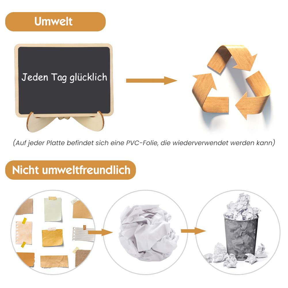 12pcs Mini Kreidetafel mit Ständer, Kleine Tafeln zum Beschriften mit Löschbar Kreidemarker, Kreidetafel Aufsteller Holz für Tischkarten Geburtstag, Platzkarten Hochzeit, Preisschilder,Buffet Schilder