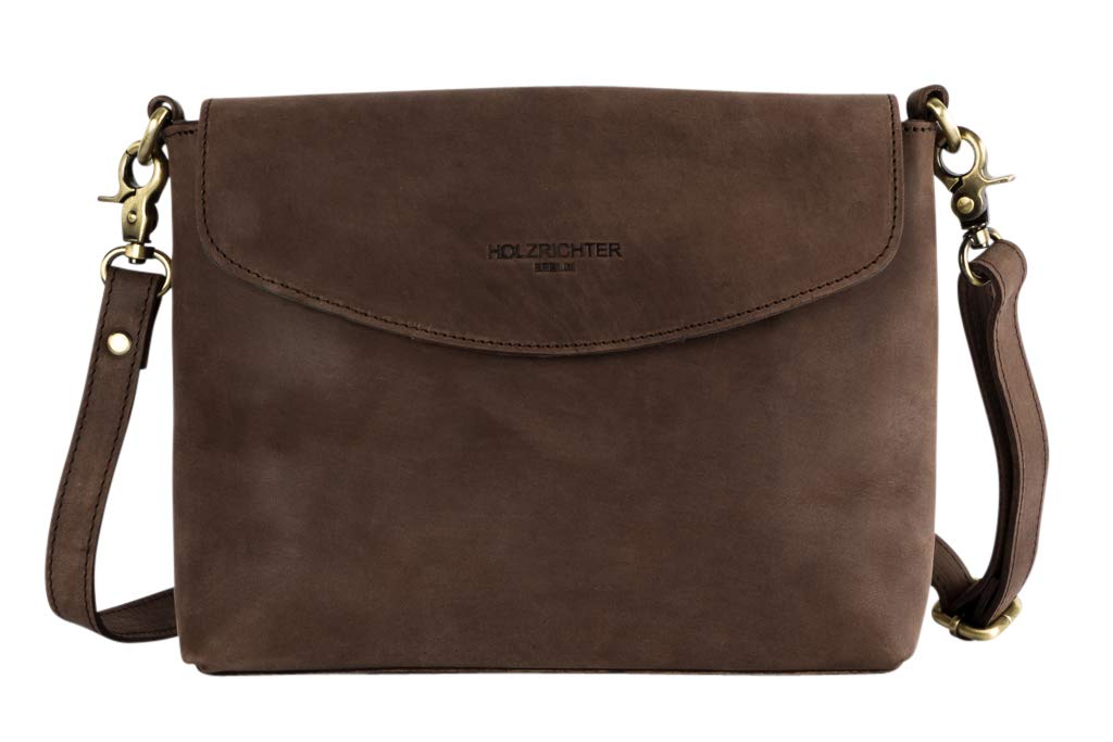 Holzrichter BERLIN Umhängetasche No 1-2 (M) dunkelbraun - Kleine Handtasche für Damen handgefertigt aus Premium-Leder…