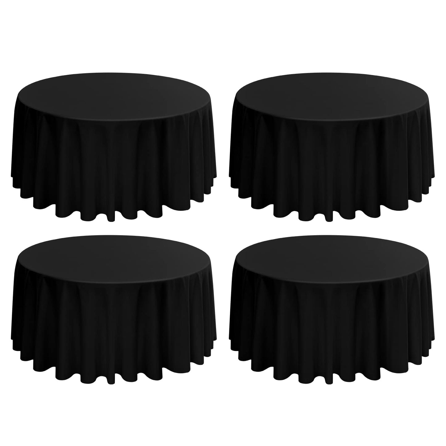 4 Stück Runde Tischdecke 275 cm, Schwarz Polyester Tischdecke für Runden Tische schmutzabweisende und Waschbare Tischdecke Dekorative Tischdecke für Hochzeiten, Geburtstage, Partys, Bankette, Camping