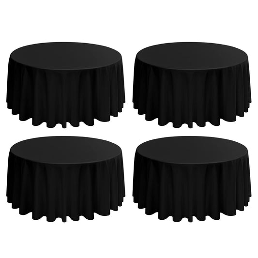 4 Stück Runde Tischdecke 275 cm, Schwarz Polyester Tischdecke für Runden Tische schmutzabweisende und Waschbare Tischdecke Dekorative Tischdecke für Hochzeiten, Geburtstage, Partys, Bankette, Camping