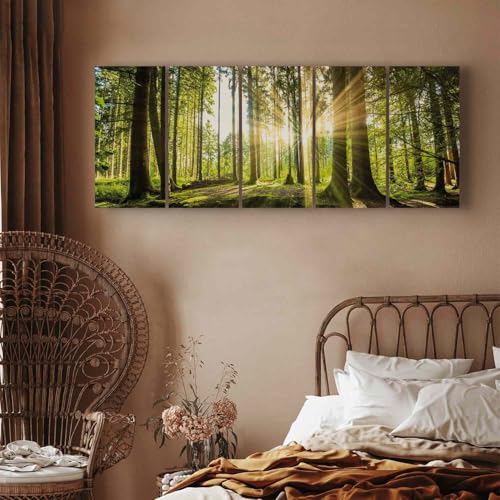 murando - Akustikbild Wald 225x90 cm 5 tlg Bilder Akustikschaum Schallschutz Akustikpaneele Wandpaneele Schalldämmung Wandbild Schallabsorber Akustikplatten Waldlandschaft Natur Baum c-C-0177-b-n