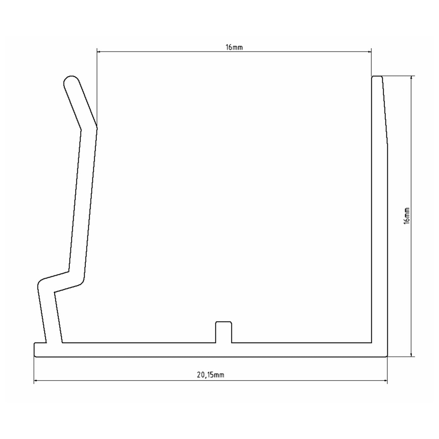 Alu-Abschlussprofil für Stegplatten aus XT PC PMMA Acrylglas Aluminium U-Profil mit Tropfkante (Stärke 16mm - Länge 980mm)