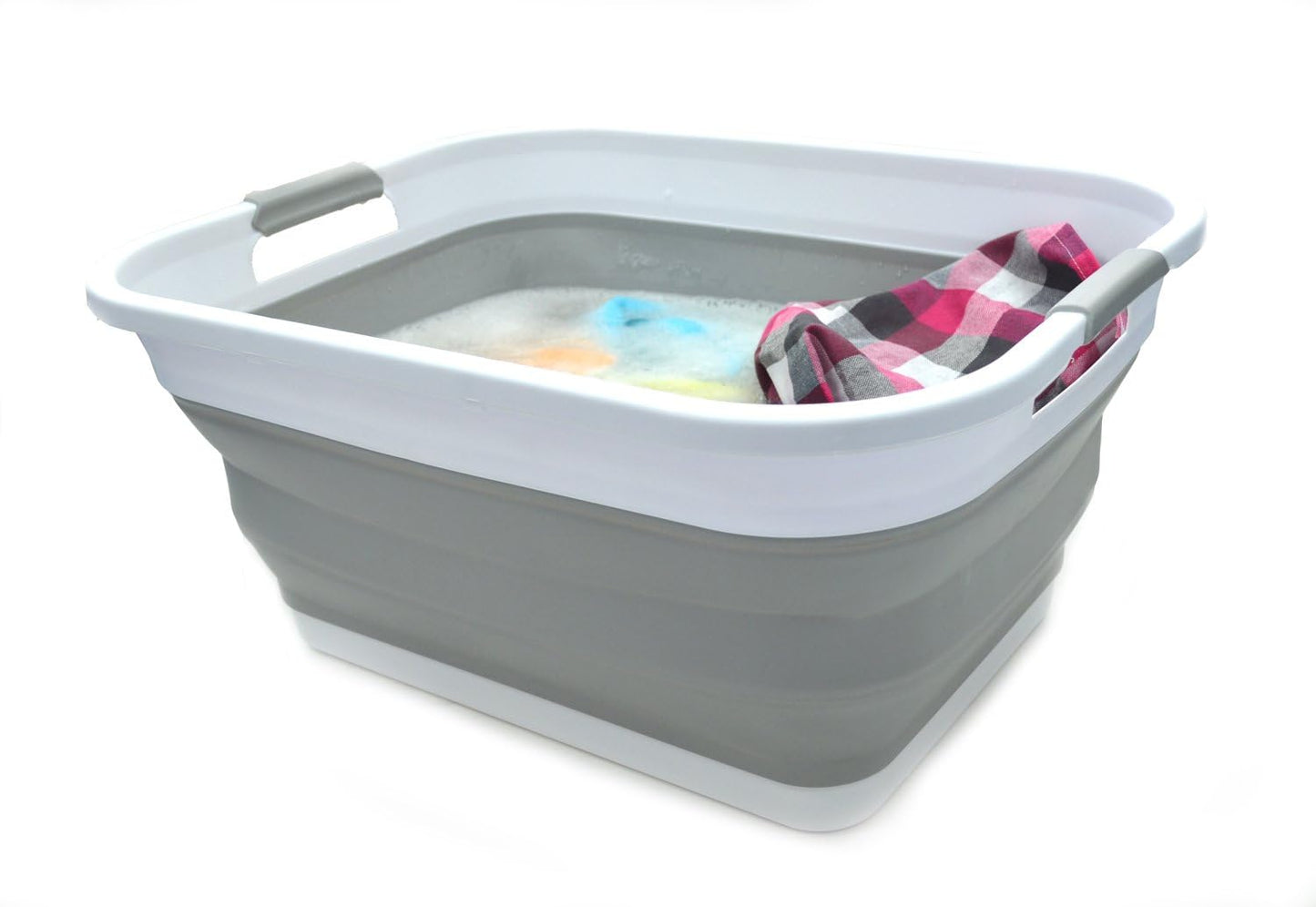SAMMART 41L Collapsible Plastic Laundry Basket - Foldable Pop Up Storage Container/Organizer - Portable Washing Tub - Space Saving Hamper/Basket (Grau)