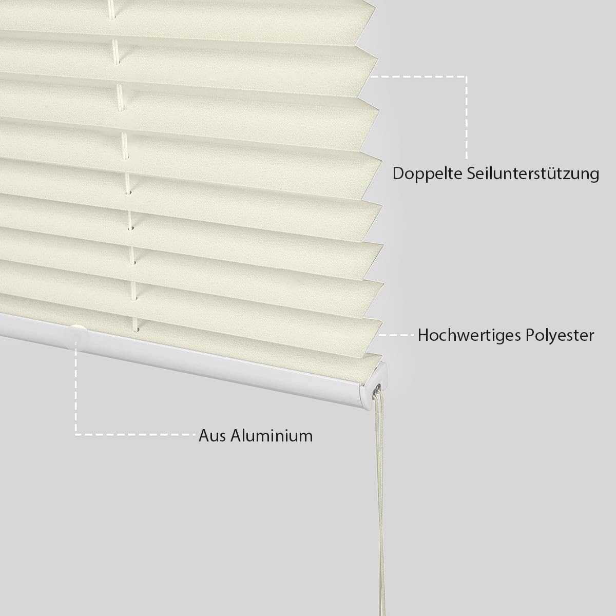 Sekey Plissee Klemmfix ohne Bohren 75x100cm Faltrollo Plisseerollo Jalousie für Tür & Fenster Blickdicht Sichtschutz Sonnenschutz Fertifplissee Rollo 75 cm breit Beige