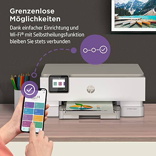 HP Envy Inspire 7220e Multifunktionsdrucker, Tintenstrahldrucker, 6 Monate gratis drucken mit HP Instant Ink inklusive, HP+, Drucken, Scannen, Kopieren, Fotodruck, DIN A4, WLAN, Airprint