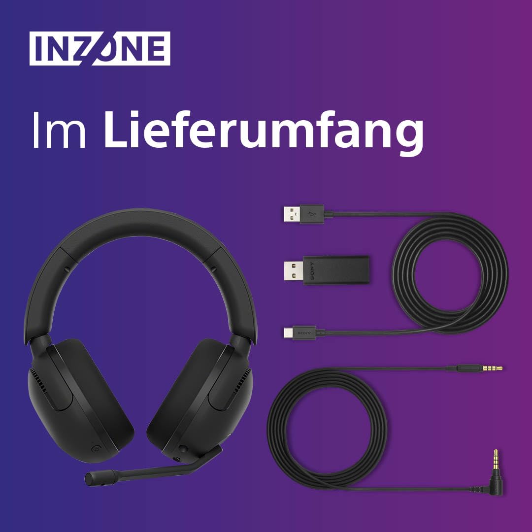 Sony INZONE H5 - Wireless Gaming Headset, 360 Spatial Sound für Gaming, komfortabler Sitz, 28 Std. Akkulaufzeit, geringe Latenz, Mikrofon mit AI, PC & PS5 kompatibel - Schwarz