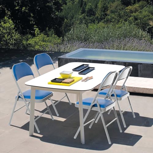 Generisch 4er-Pack Klappstühle mit gepolsterten Sitzen, gepolsterter Klappstuhl mit Stahlrahmen für Veranstaltungen im Home Office, Klappstuhl aus Pu-Leder, blau