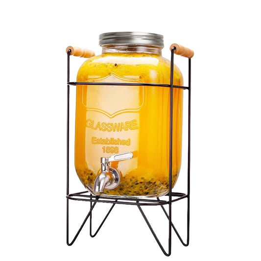 Hiziwimi 4L Glas-Getränkespender mit Deckel Weithals-Eisgetränkeglas mit Bügeleisenhalter, für Eissaft, Wasser, hausgemachte Teegetränke