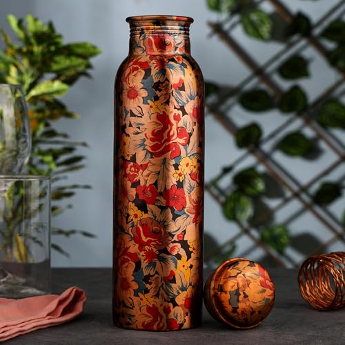 Zap Impex Travellers reines Kupfer Wasserflasche Graphic Design für ayurvedische Vorteile Wasserflasche Joint Free, 900 ml