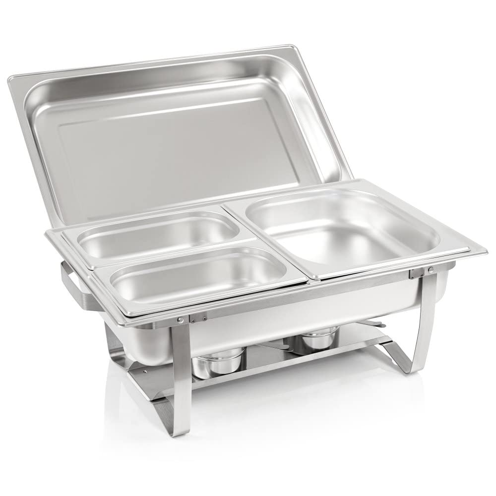 Mahlzeit Chafing Dish Profi Set Toulouse, 2X Edelstahl Warmhaltebehälter, 15-TLG Speisewärmer, Wärmebehälter, Rechaud, Chafing Dishes, Speisenwärmer, für Catering, Buffet und Party