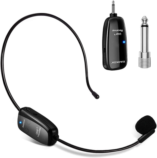 XIAOKOA Wireless Mikrofon Headset,UHF Kabelloses Mikrofon mit 50m Kabelloser Übertragung,Wiederaufladbares Drahtloses Mikrofon für Reiseleiter/Fitness-Tanzlehrer/Konferenzen