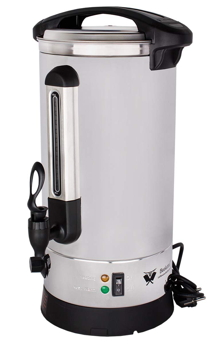 Beeketal BGWK10 Profi Glühweinkocher, Edelstahl, 10L Gastro Heißgetränkespender mit Thermostat 30-110°C, Anti-Tropf-Zapfhahn und Füllstandsanzeige