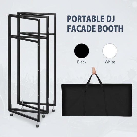 SMONTER Tragbarer DJ-Tisch mit Lichtriegel & Fernbedienung - DJ Booth mit Kabeldurchführung, Dual Top Ecken, Metallrahmen, Schwarze & Weiße Scrims, 5 Verstellbare Füße und Tragetasche–104Lx50Bx115H