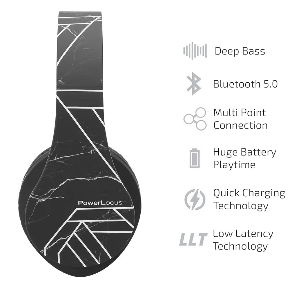 PowerLocus Kabellose Kopfhörer Over Ear, Kopfhörer Bluetooth mit Mikrofon, Faltbar, weiche Ohrpolster Hi-Fi-Stereo-Bass, Headset Kabellos und Kabel-Modus für Kinder/Erwachsene/TV/PC/Home Office