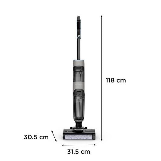 Rowenta X-Clean 4 kabelloser Nass-und Trockenstaubsauger, Selbstreinigungsfunktion, Nass Trockensauger 50min Laufzeit, automatische Schmutzerkennung, Nasssauger mit smartem LED Display, grau GZ5036WO