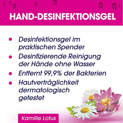 Sagrotan Hand-Desinfektionsgel Kamille & Lotus – Desinfektionsmittel für die Hände im Spender – 1 x 200 ml Gel