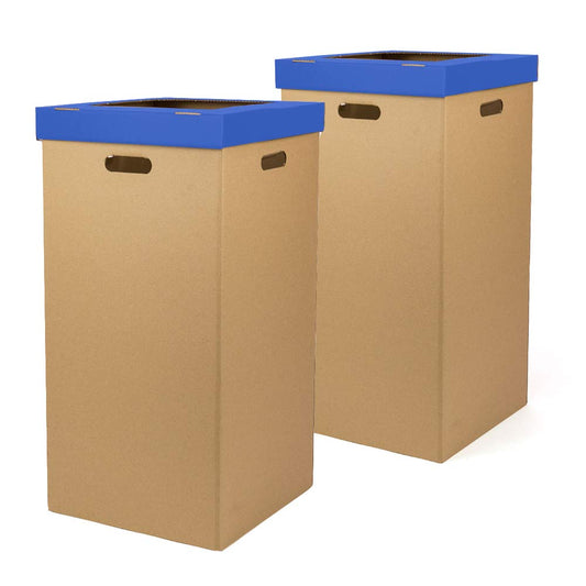 ONLY BOXES 2er-Pack Papierkorb aus Pappe, Mülleimer mit Deckel, blau, Maße: 37 x 36 x 70 cm