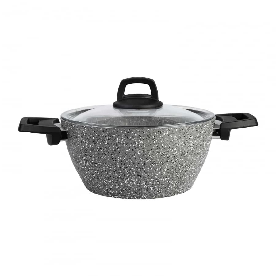 KARACA Gris Bio Granit 7-Teiliges, Topfset/Pfannensets, Antihaftbeschichtung, Topf Pfannenset mit Glasdeckeln, Kochgeschirr Set, Kochtopfsets, 3 Topf mit Glasdeckel + Pfannen
