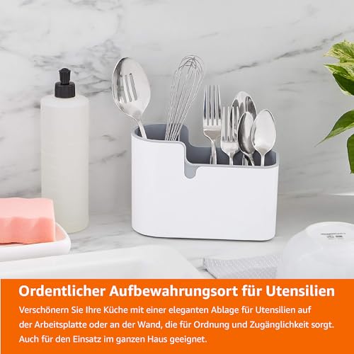 Amazon Basics – Halterung für Besteck und Utensilien, Verwendung auf der Arbeitsfläche oder Wandmontage, Weiß/Grau