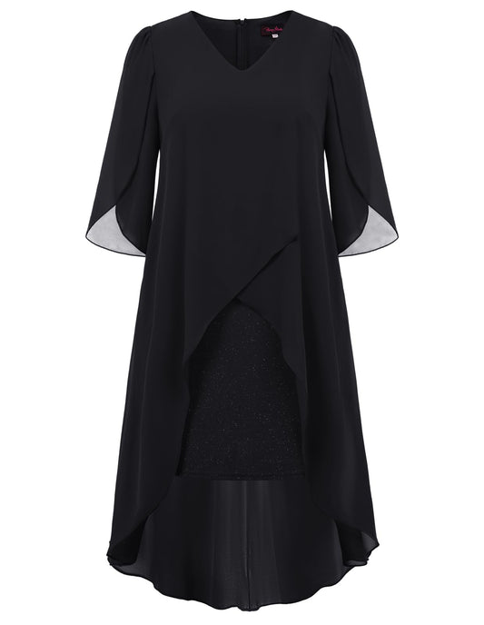 Hanna Nikole Damen Business Bleistift Kleider HIPS-Wrapped Kleid für Hochzeit Schwarz 52 Plus