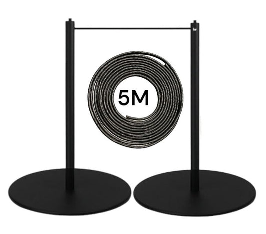FLEXIBARRIER 2-Stück-Set Museumabsperrung, Stilvolles Absperrsystem für Museen und Galerien, Absperrständer mit elastischer Kordel (Schwarz)