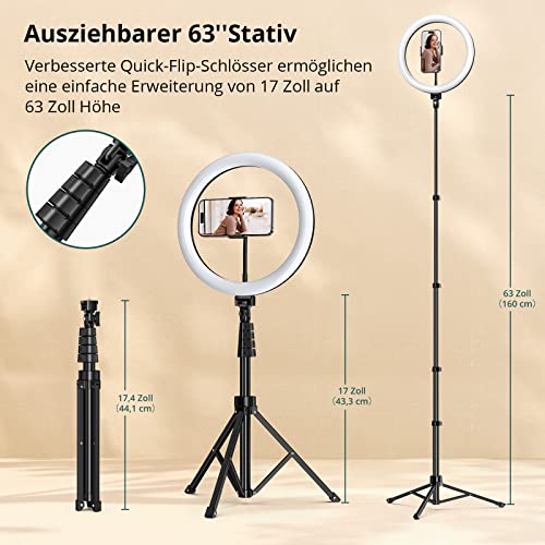 ATUMTEK 12" Selfie-Ringlicht mit 63" Ausziehbarem Stativ, Selfie-Licht mit Handyhalter und Bluetooth-Fernbedienung, Dimmbares LED-Ringlicht für Streaming, TikTok, Zoom, Vlogging, YouTube usw.